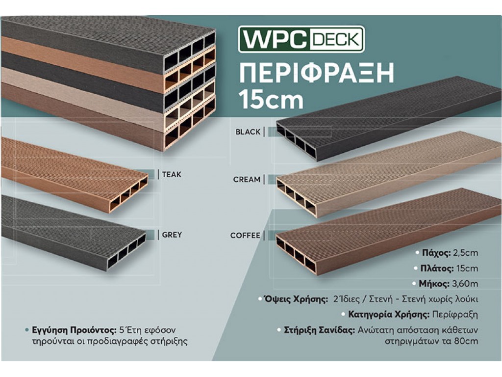 ΠΕΡΙΦΡΑΞΗ WPC ΓΡΑΜΜΩΤΗ 15CM TEAK